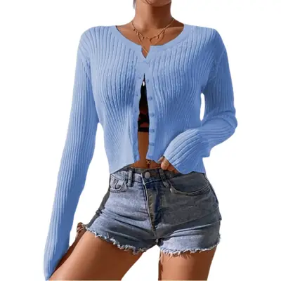 White Knitted Cardigan Sweater Top for Women