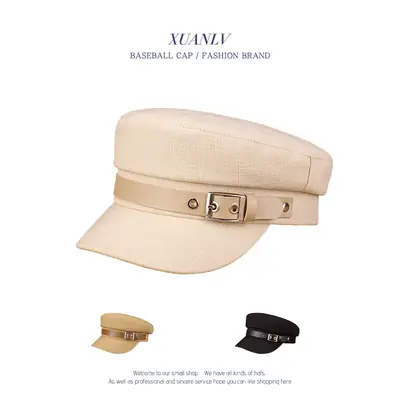 Women's Tan Belt Buckle Flat Cap Autumn Casual