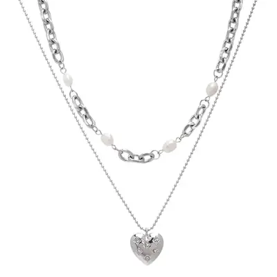 French Pearl Love Double Layer Necklace Women Sweet Cool Style