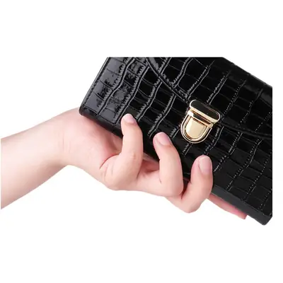 Black Croc Leather Chain Shoulder Bag for Women