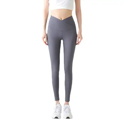 Women Cross Waist Shark Pants Grey Nylon High Waist Tummy Control