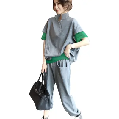 Grey Loose Fit Women's Casual Two-Piece Suit