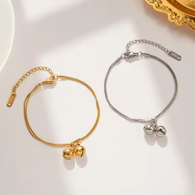 Two Bell Titanium Steel Bracelets for Women Adjustable