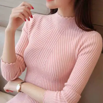Women's Long-sleeved Knitted Lace Half-Turtleneck Sweater