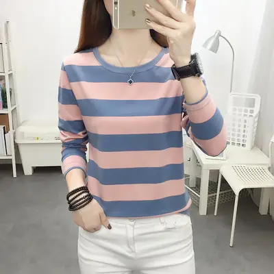 2024 Long Sleeve Striped T-Shirt Women Cotton Plus Size