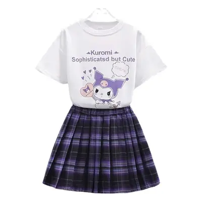 Girls Kurumi Graphic Plaid Skirt T-Shirt Set