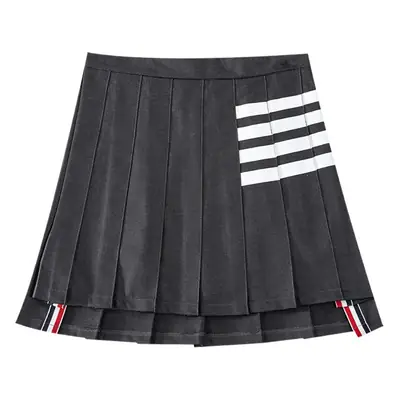 Cyndi Wang Pleated Skirt Grey Four Stripes Slimming
