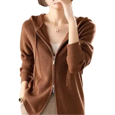 Women Blue Zipper Hoodie Jacket 2025 Winter Outerwear