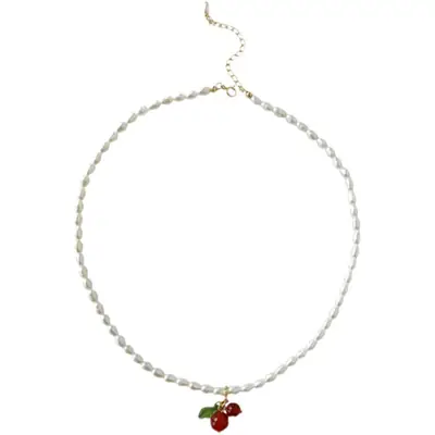 Retro Pearl Cherry Necklace for Girls