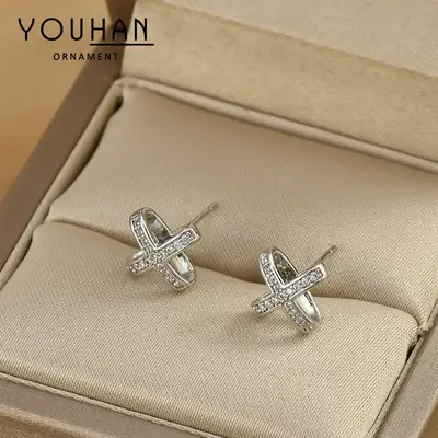 S925 Silver Cross Stud Earrings for Women