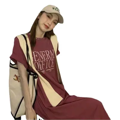 Women Short Sleeve T-Shirt Dress Maroon 2025