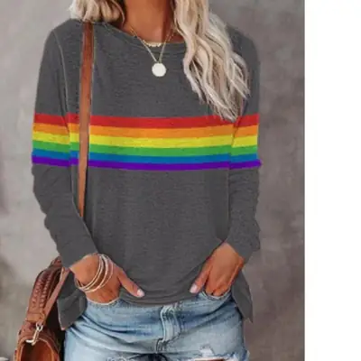 3D Printed Long Sleeve Women's Top Orange Green