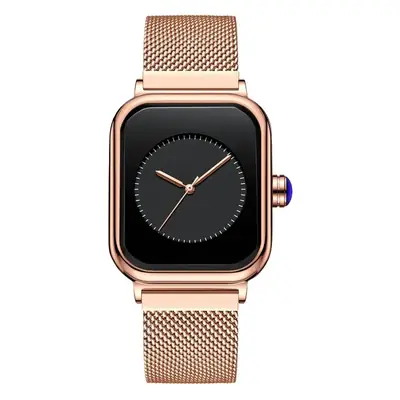 Square Rose Gold Women's Quartz Watch with Brown Strap