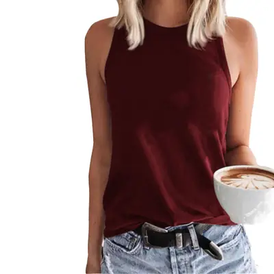Black Sleeveless Vest Top for Women Summer Casual Wear