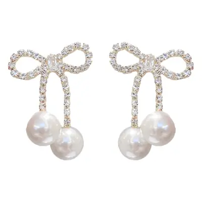 925 Silver Pearl Heart Bow Earrings for Women