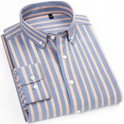 Men Blue Striped Cotton Long Sleeve Shirt