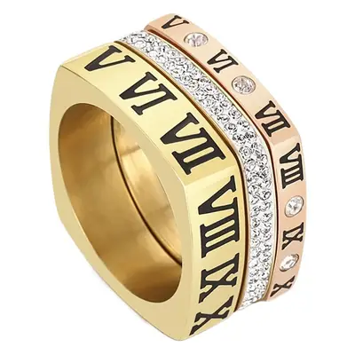 Multi-Ring Roman Numeral Stainless Steel Ring Gold Rose Gold