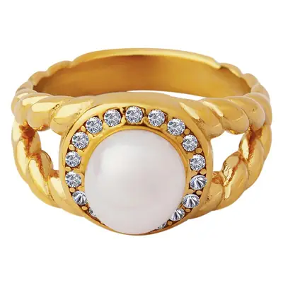 European & American Hip Hop Pearl Zircon Rings Gold Plated