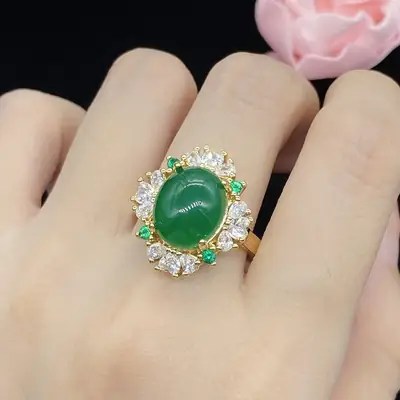 Green Zircon Open Ring with Diamond Set for Women