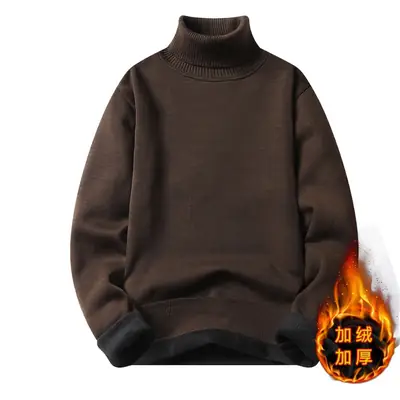Men's Black Fleece Lined Sweater with High Neck
