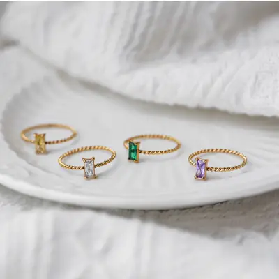 Multi-Color European & American Ins 18K Gold Plated Twist Square Diamond Rings