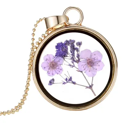 Dried Floral Crossbody Necklace with Gold Chain