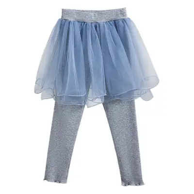 Pink Curly Gauze Girls Skirts with Leggings Set