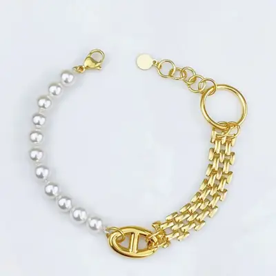 Gold Pearl Chain Bracelet for Women
