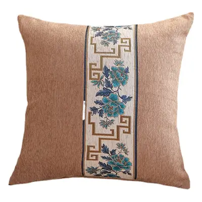 Chenille Cushion with Chinese Embroidery Blue Sofa Pillow