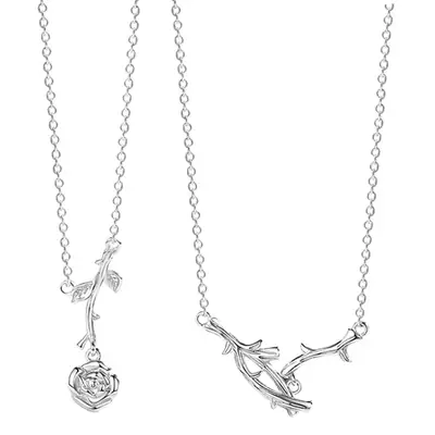 Thorns Rose Sterling Silver 925 Couple Necklace Men and Women Mori Japanese and Korean Valentine's Day Gift ins Wind Branch Pendant