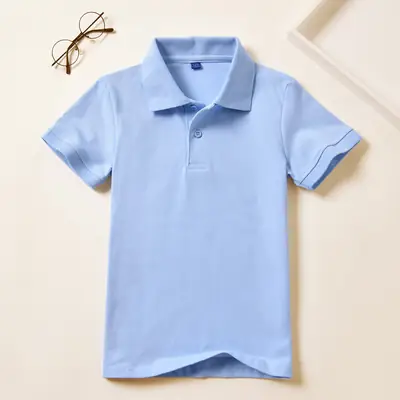 Blue Cotton Polo Shirt for Boys Summer School