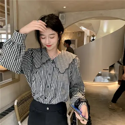 Long Sleeve Plaid Shirt Women Spring Fall Wear