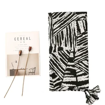Women's Black & White Zebra Scarf with Zebra Pattern Tassel