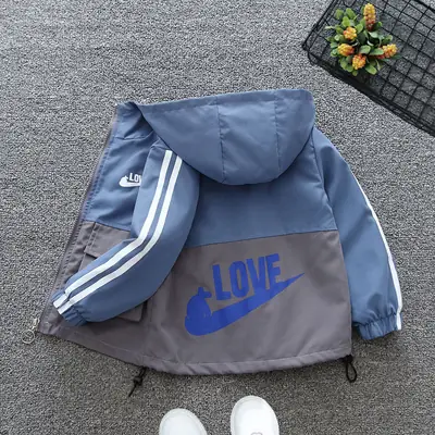 Boys' Yellow Grey Love Hooded Jacket Large