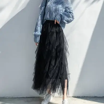 Elegant Mesh Tassel Skirt for Women 2022