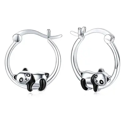 Cute Panda Earrings for Girls Silver Transparent