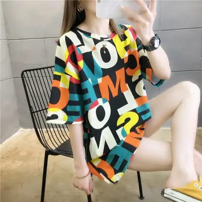2022 Summer Hip-Hop Style Women T-Shirt Mid Length Loose Fit