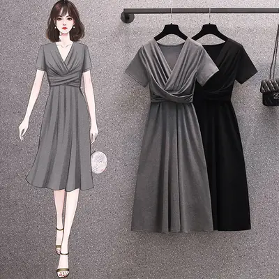 Plus Size Black Pleated Summer Dress