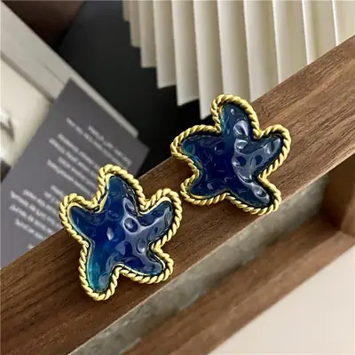 Blue Starfish Earrings for Women Mid-ancient Design