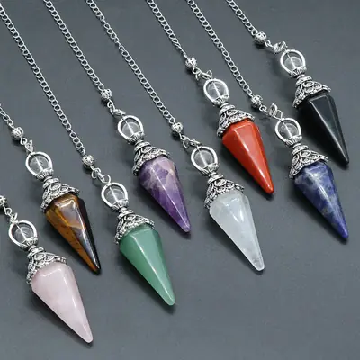 Natural Pink & White Amethyst Pendulum Necklace Set