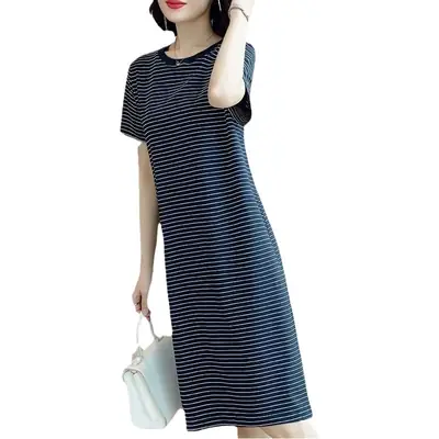 Plus Size Striped T-Shirt Dress Mid Length 2025