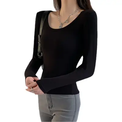 Women's White Long Sleeve Round Neck T-Shirt