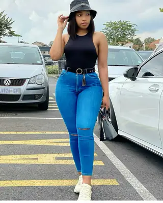 Women's Blue Slim Fit Stretch Jeans with Belt