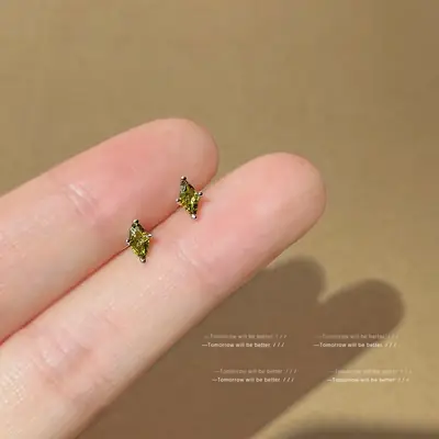 Olive Green Rhombus Zircon Earrings for Women
