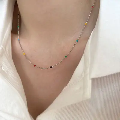 Rainbow Beaded Very Thin Clavicle Chain for Women