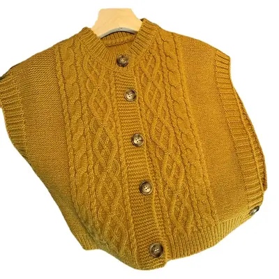 Autumn Knitted V-Neck Sweater Vest Button Thick Needle