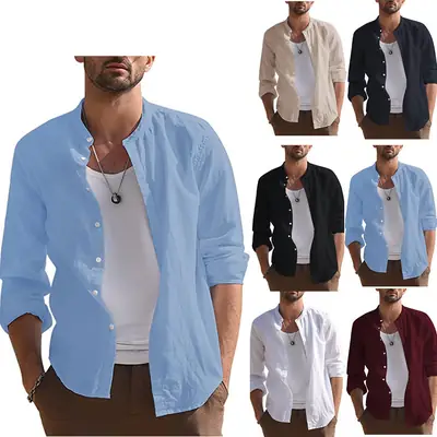 Men's Long Sleeve Cotton Shirt Blue White Maroon Black