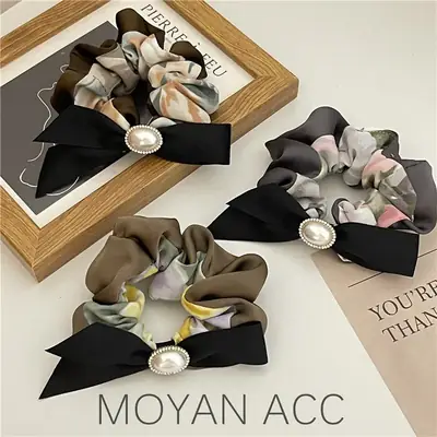 Contrast Color Splicing, High-End Satin Pattern Large Intestine Ring, Small Fragrant Bow Hair Rope, Elegant Pleated Rubber Band