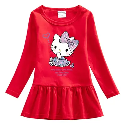Hello Kitty Cartoon Cotton Dress for Girls Pink