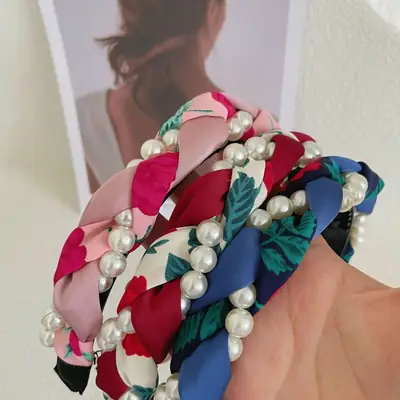 South Korea New Pearl Flower hand-woven headband ins style Net red light luxury retro Mori girl rose headband